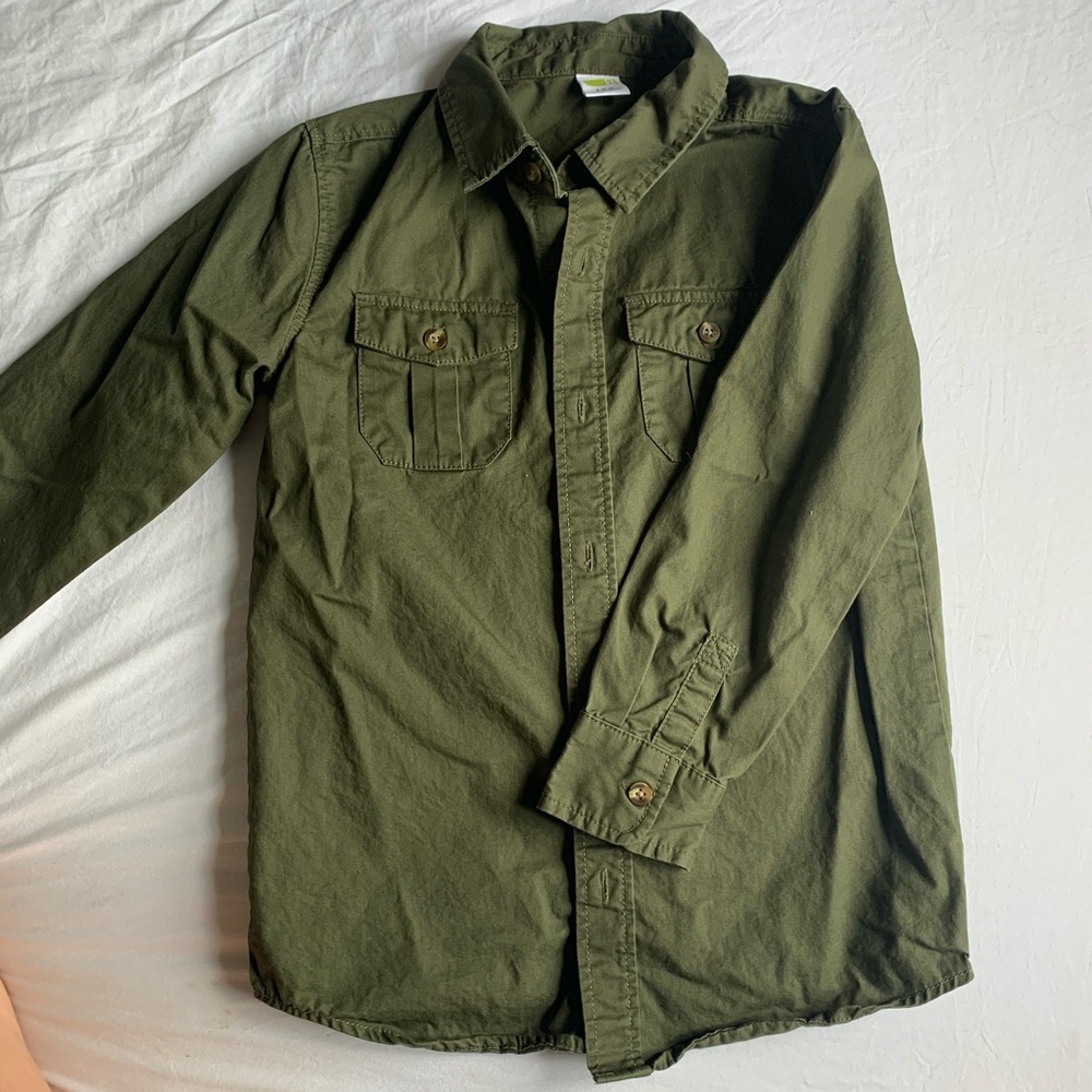 Army green dragon button up shirt